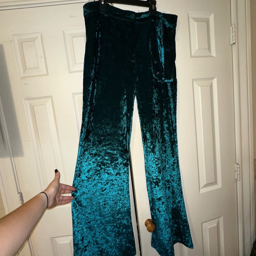 Velvet Teal Flare Pants